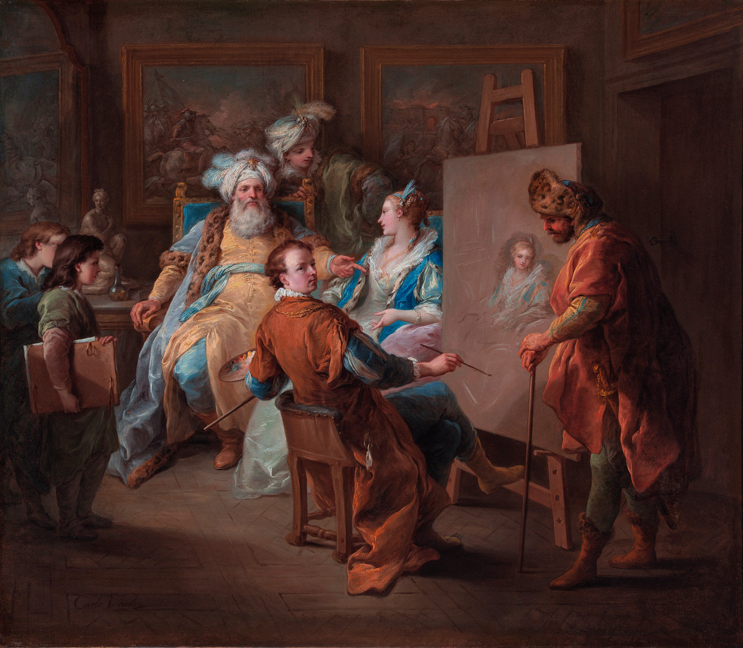 Pasha Having His Mistressâs Portrait Painted - Charles-Andre van Loo (Carle van Loo)