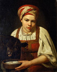 A Peasant Girl with a Calf by Alexey Venetsianov — hand-painted portrait oil painting reproduction on canvas