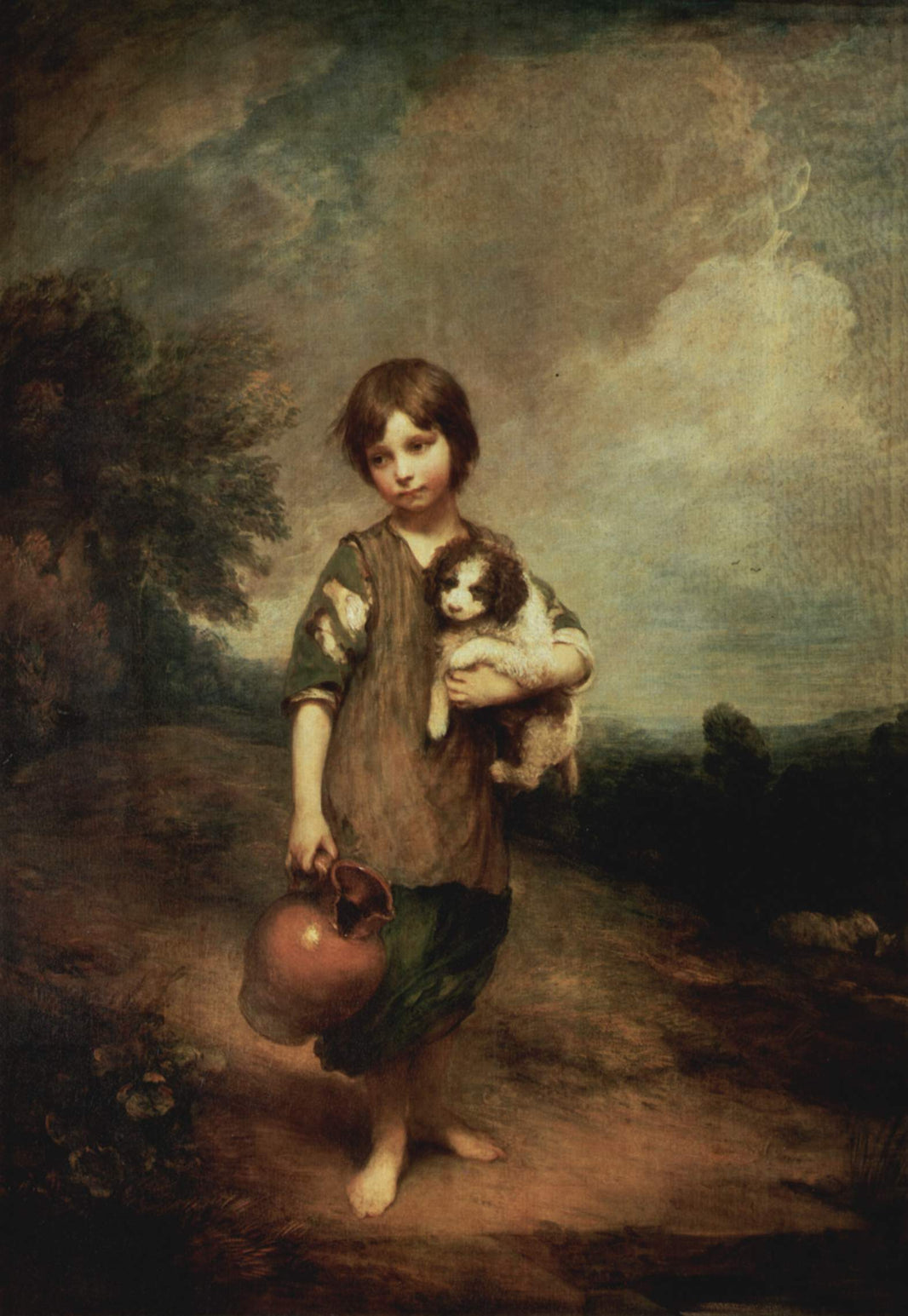 A peasant girl with dog and jug by Thomas Gainsborough — hand-painted portrait oil painting reproduction on canvas