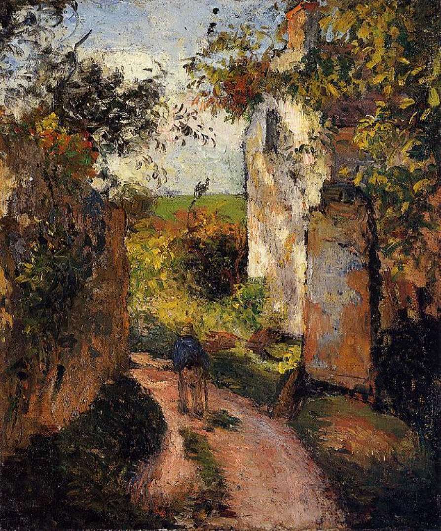 A Peasant in the Lane at Hermitage, Pontoise - Camille Pissarro