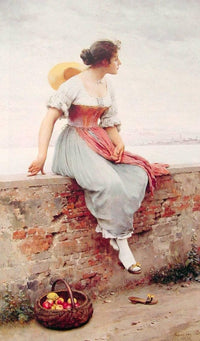 A Pensive Moment by Eugene de Blaas — hand-painted portrait oil painting reproduction on canvas