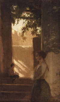 A pensive moment by Silvestro Lega — hand-painted portrait oil painting reproduction on canvas