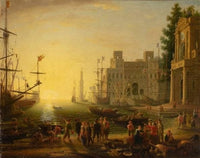 A Port Scene with the Villa Medici by Claude Lorrain — hand-painted landscape oil painting reproduction on canvas