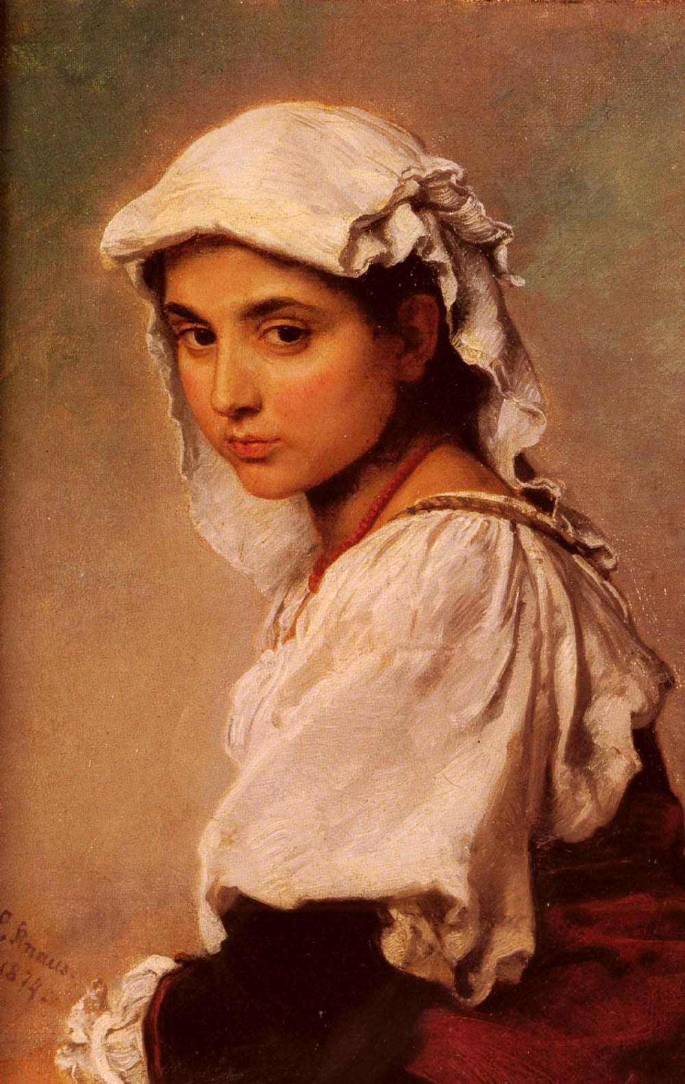 A portrait of a Italian girl by Ludwig Knaus — hand-painted portrait oil painting reproduction on canvas