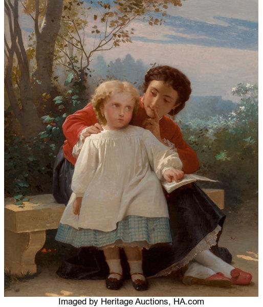 A reading lesson by Léon Bazile Perrault, hand-painted portrait oil painting reproduction on canvas