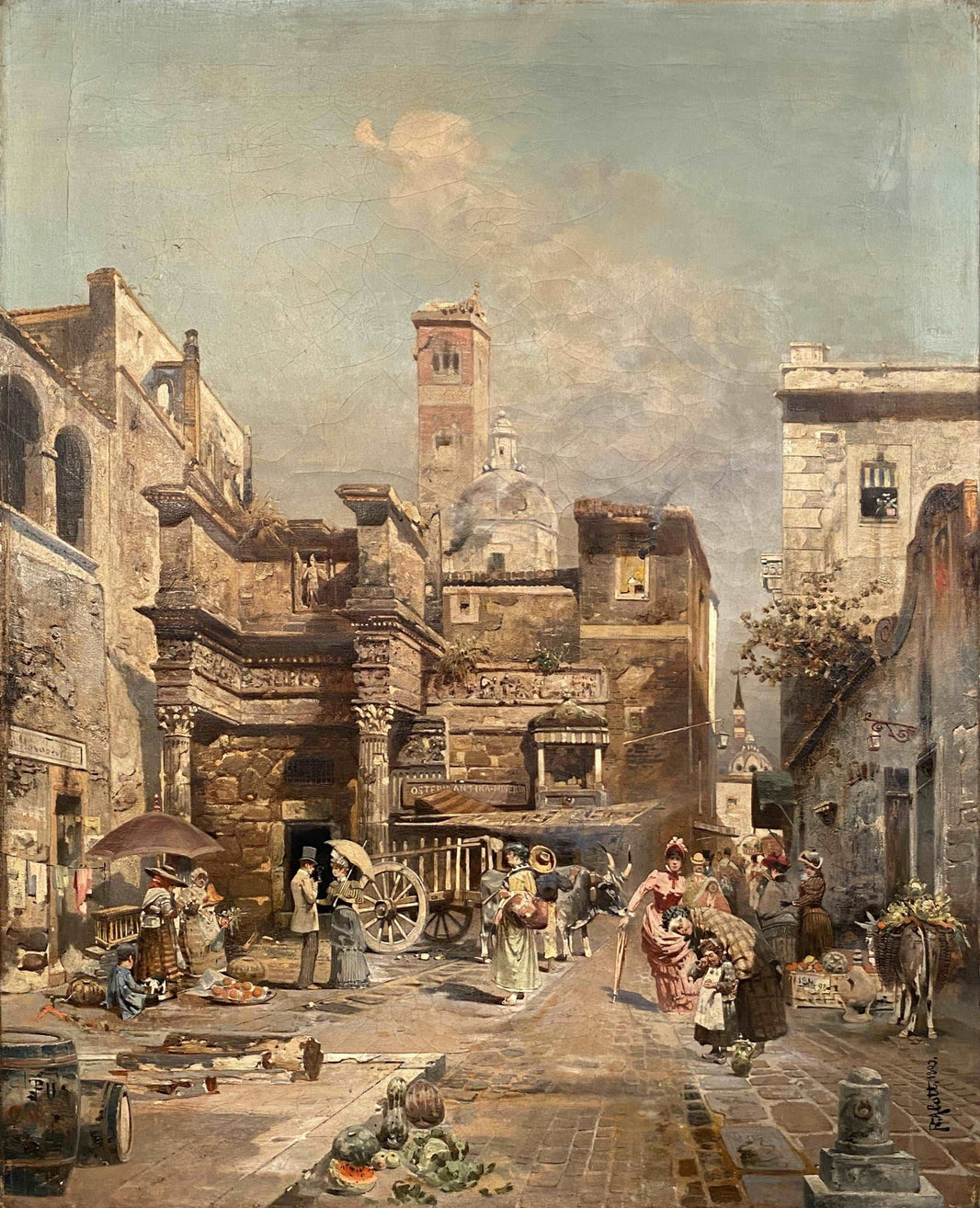 A Roman street scene by Robert Alott — hand-painted architectural oil painting reproduction on canvas
