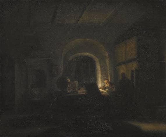 A Scholar in his Study by Salomon Koninck — hand-painted architectural oil painting reproduction on canvas