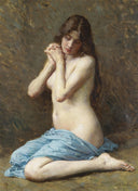 a Seated Nude with a Blue Drape by Alexandre-Jacques Chantron — hand-painted nude oil painting reproduction on canvas
