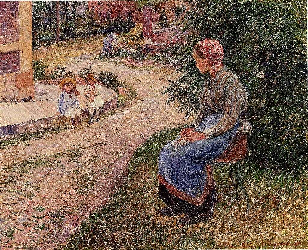 A Servant Seated in the Garden at Eragny by Camille Pissarro — hand-painted botanical oil painting reproduction on canvas