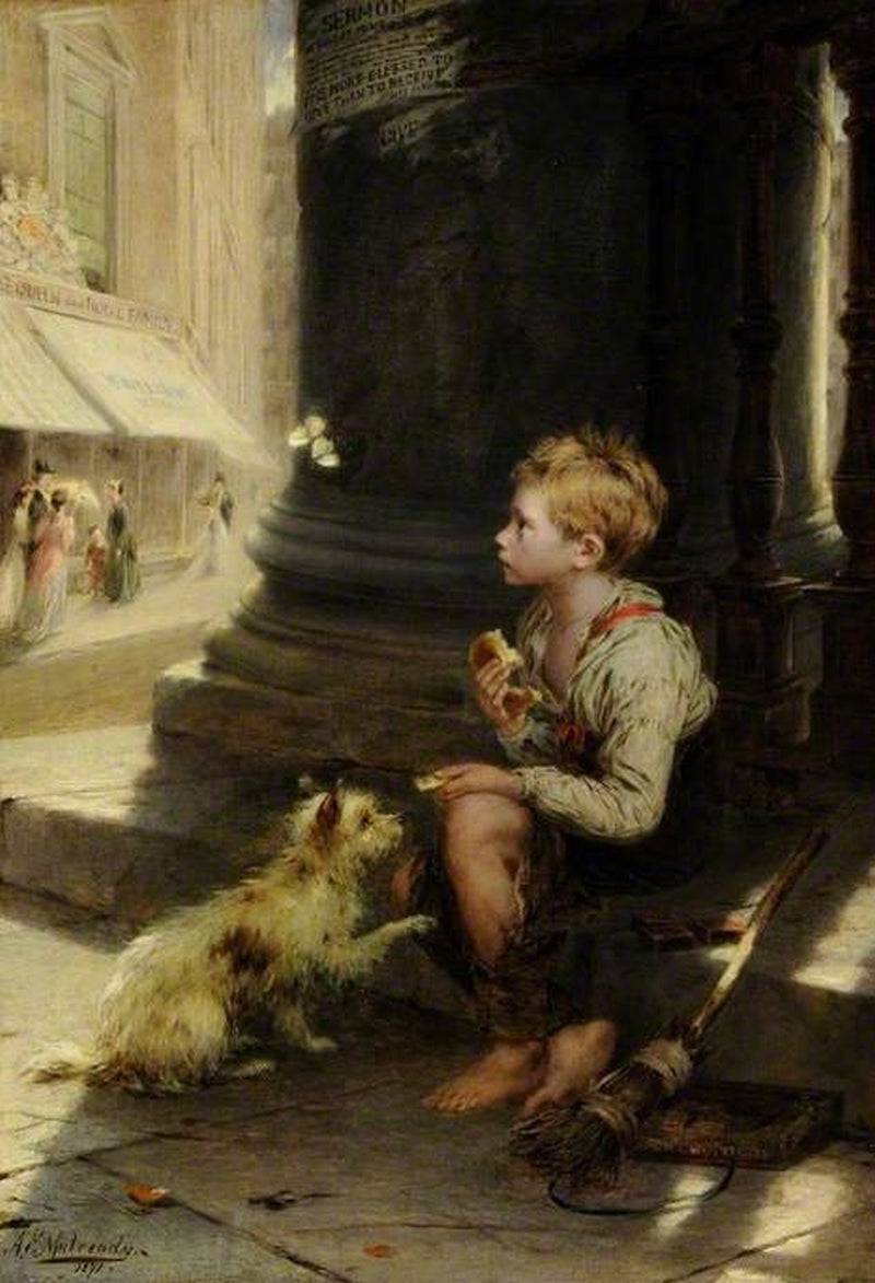 A Share of a Crust by Augustus Edwin Mulready — hand-painted portrait oil painting reproduction on canvas