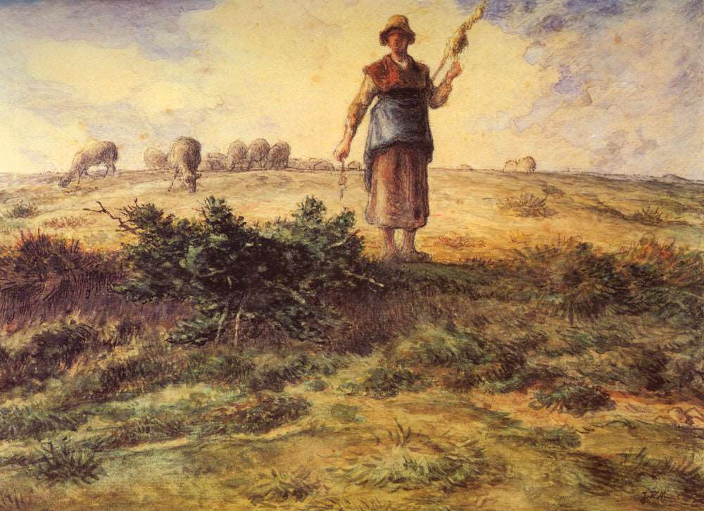 A Shepherdess And Her Flock by Jean-Francois Millet — hand-painted animal oil painting reproduction on canvas