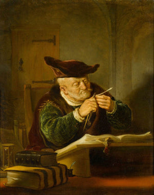 A Sholar sharpening his Quill - Salomon Koninck