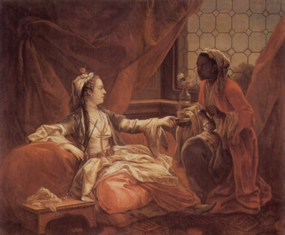 A slave is given a cup of coffee to a sultana in study