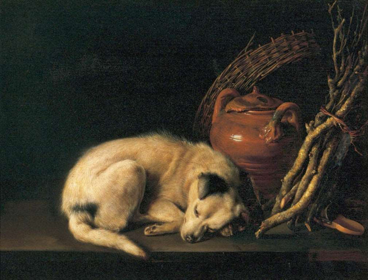 A Sleeping Dog with Terracotta Pot - Gerrit Dou