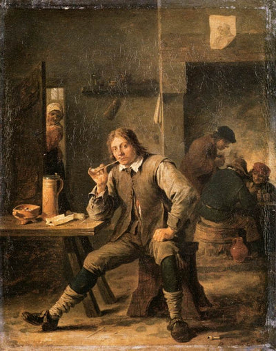 A Smoker Leaning on a Table in entryway