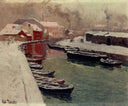 A Snowy Harbor View by Frits Thaulow — hand-painted landscape oil painting reproduction on canvas