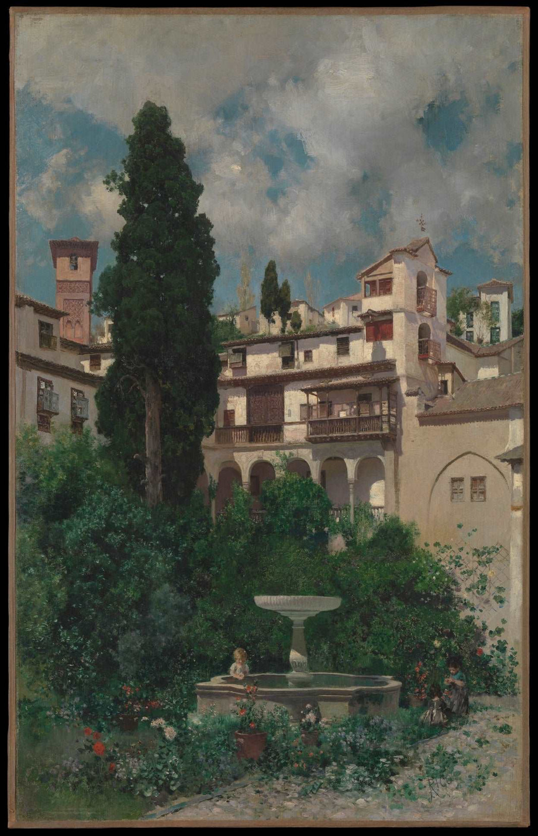A Spanish Garden by Martín Rico y Ortega — hand-painted architectural oil painting reproduction on canvas
