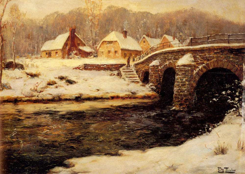 A Stone Bridge Over a Stream in Winter on gallery wrap