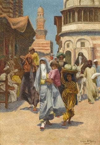 A Street in Cairo by Aloysius O'Kelly — hand-painted architectural oil painting reproduction on canvas