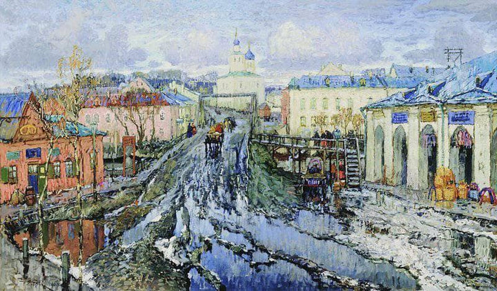 A Street of a Provincial Town by Konstantin Gorbatov — hand-painted abstract oil painting reproduction on canvas