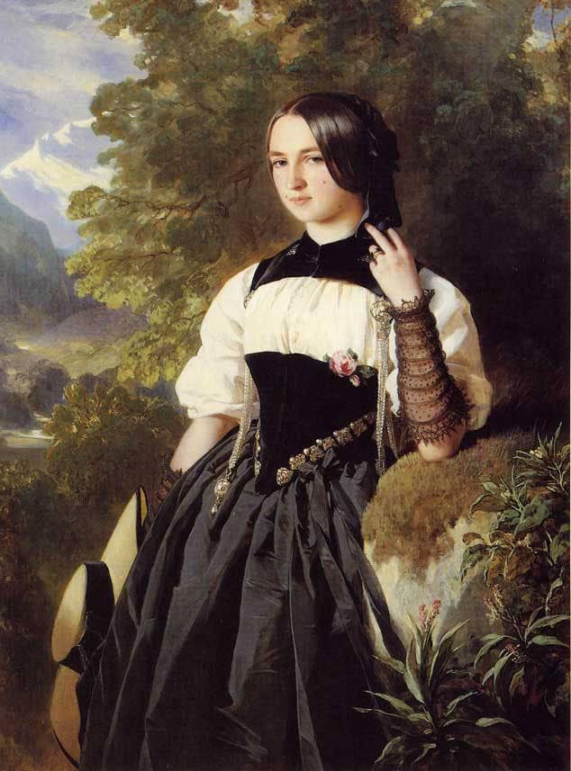 A Swiss Girl from Interlaken by Franz Xaver Winterhalter — hand-painted portrait oil painting reproduction on canvas