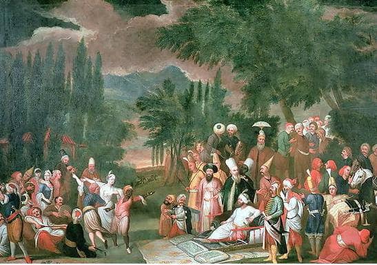 A Turkish Hunting Party with Sultan Ahmed III by Jean Baptiste Vanmour — hand-painted cultural oil painting reproduction on canvas