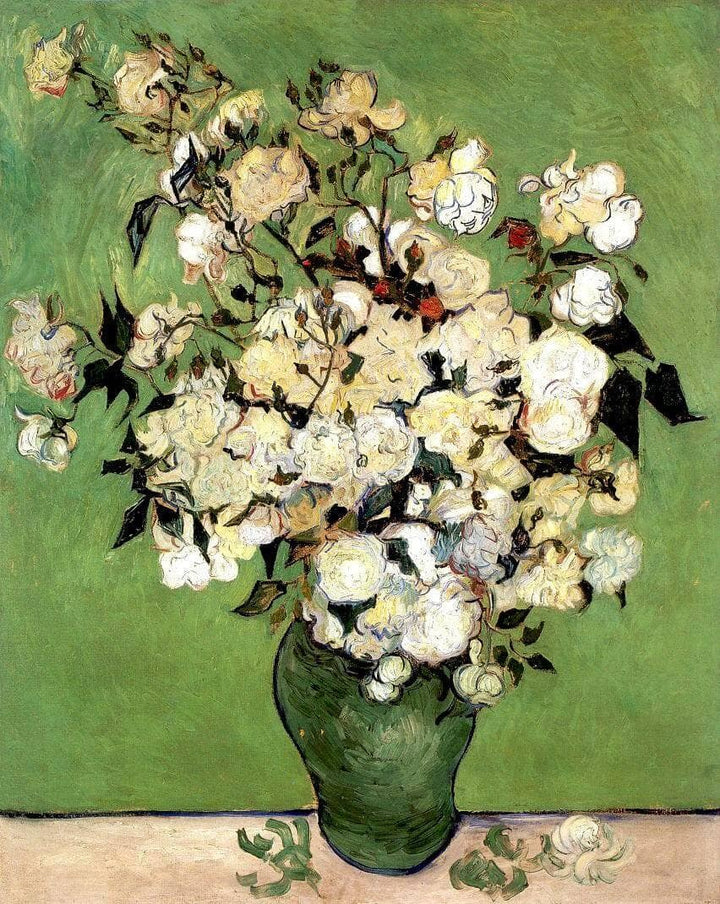 A Vase of Roses by Vincent van Gogh — hand-painted botanical oil painting reproduction on canvas