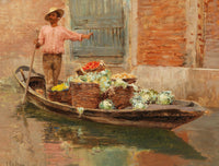 A vegetable seller in Venice by Vincenzo Caprile — hand-painted landscape oil painting reproduction on canvas