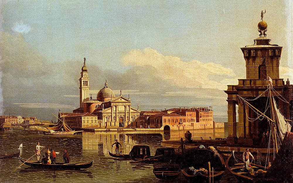 A View In Venice From The Punta Della Dogana Towards San-Giorgio Maggiore by Bernardo Bellotto — hand-painted architectural oil painting reproduction on canvas
