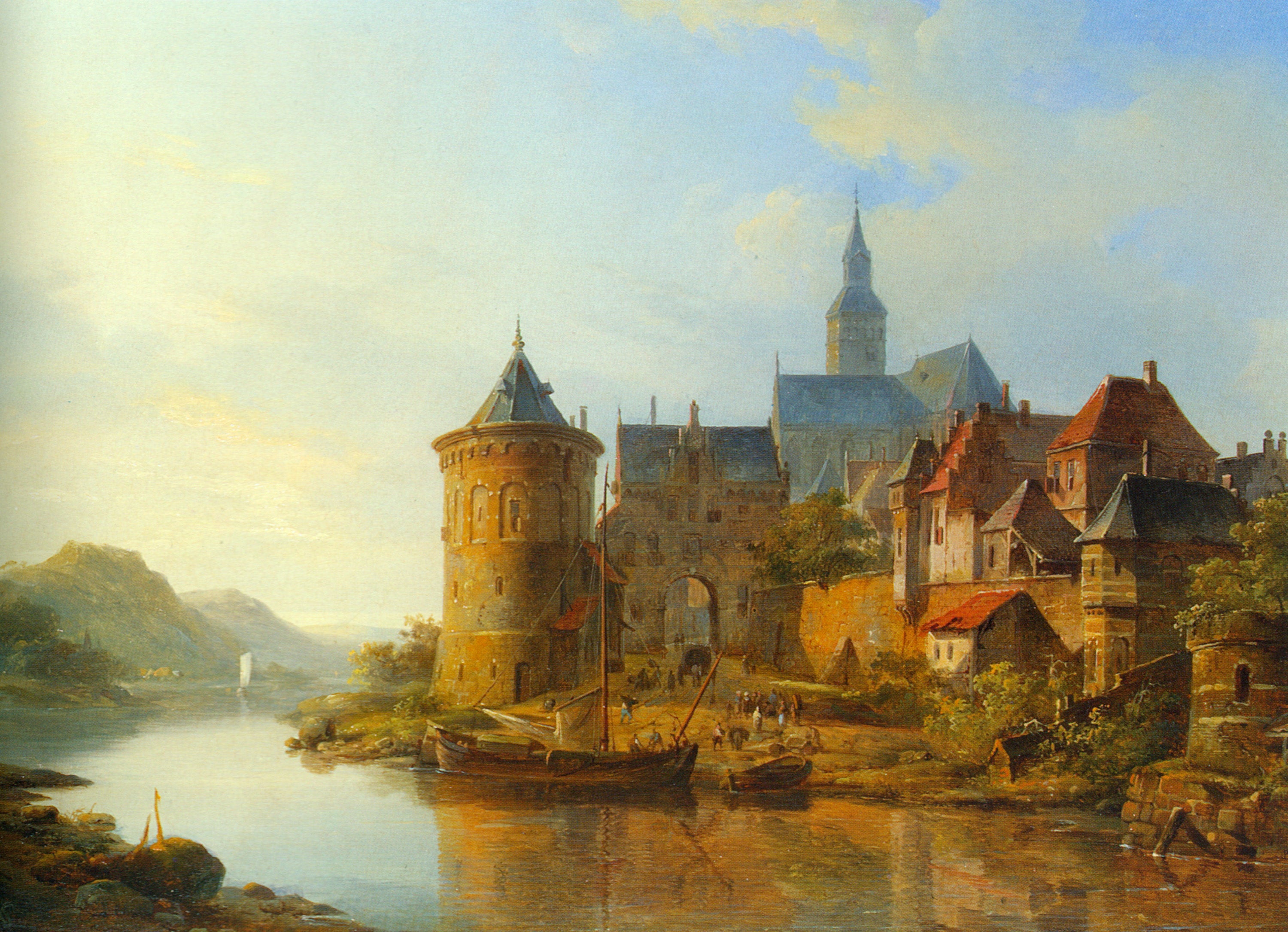 A View of a Town along the Rhine - Cornelis Springer