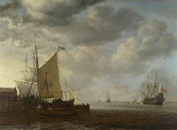 A View of An Estuary with Dutch Vessels at a Jetty and a Dutch Man of War at Anchor