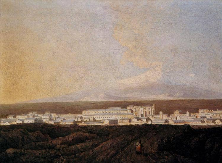 A View of Mount Etna and A Nearby Town