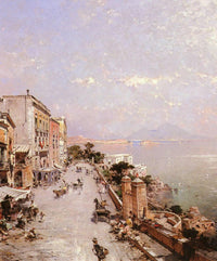 A View of Posilippo, Naples by Franz Richard Unterberger — hand-painted architectural oil painting reproduction on canvas