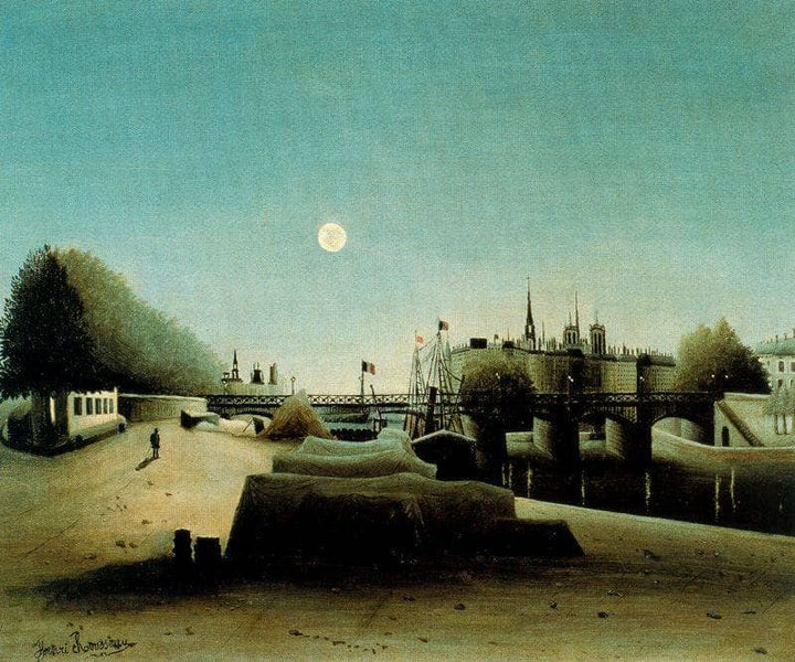 A View of the Ile Saint Louis from Port Saint Nicolas Evening by Henri Rousseau — hand-painted architectural oil painting reproduction on canvas