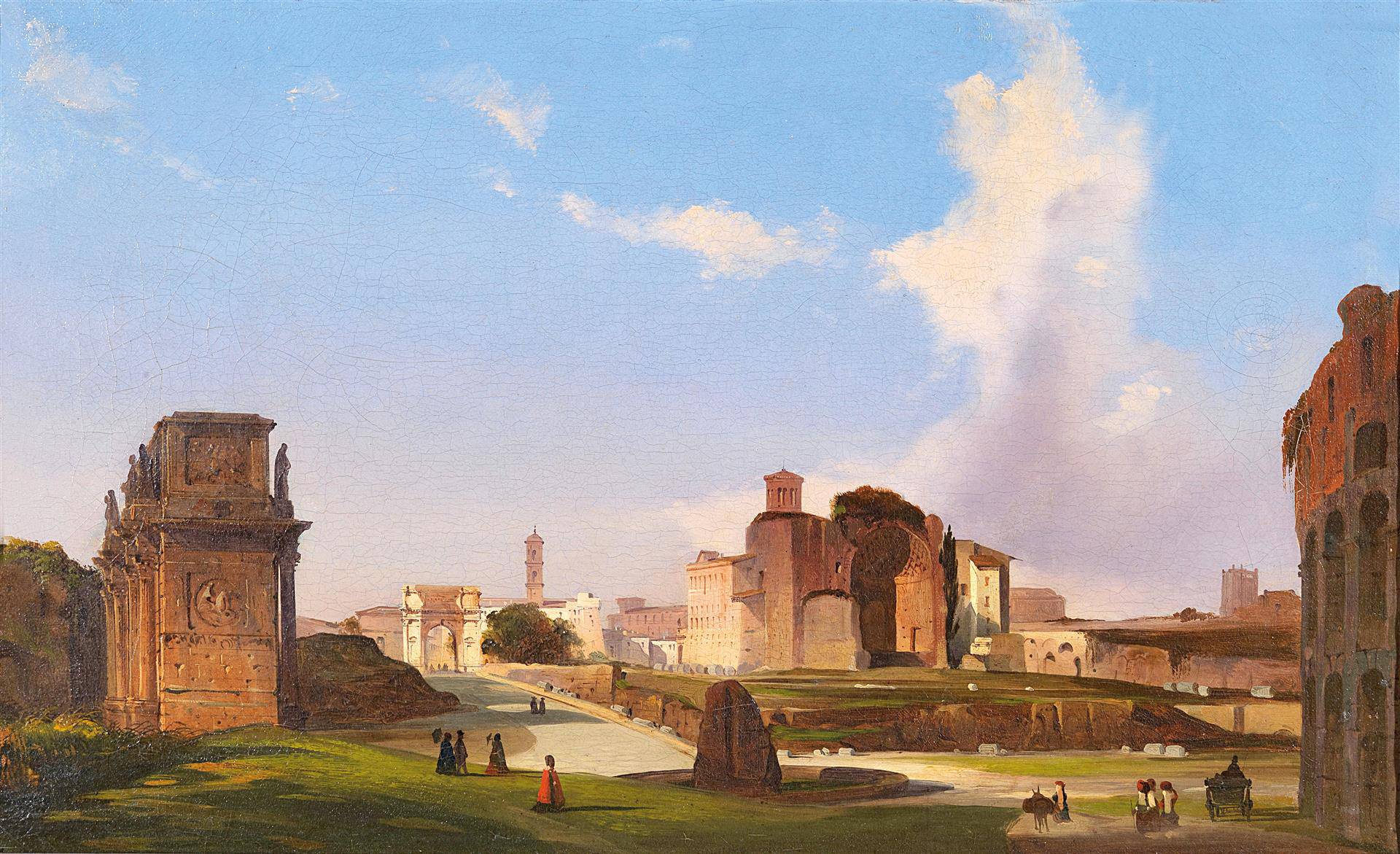 A view of the Roman Forum with the Arch of Constantine, the Temple of Venus and the Meta Sudans at the centre - Ippolito Caffi