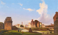 A view of the Roman Forum with the Arch of Constantine, the Temple of Venus and the Meta Sudans at the centre