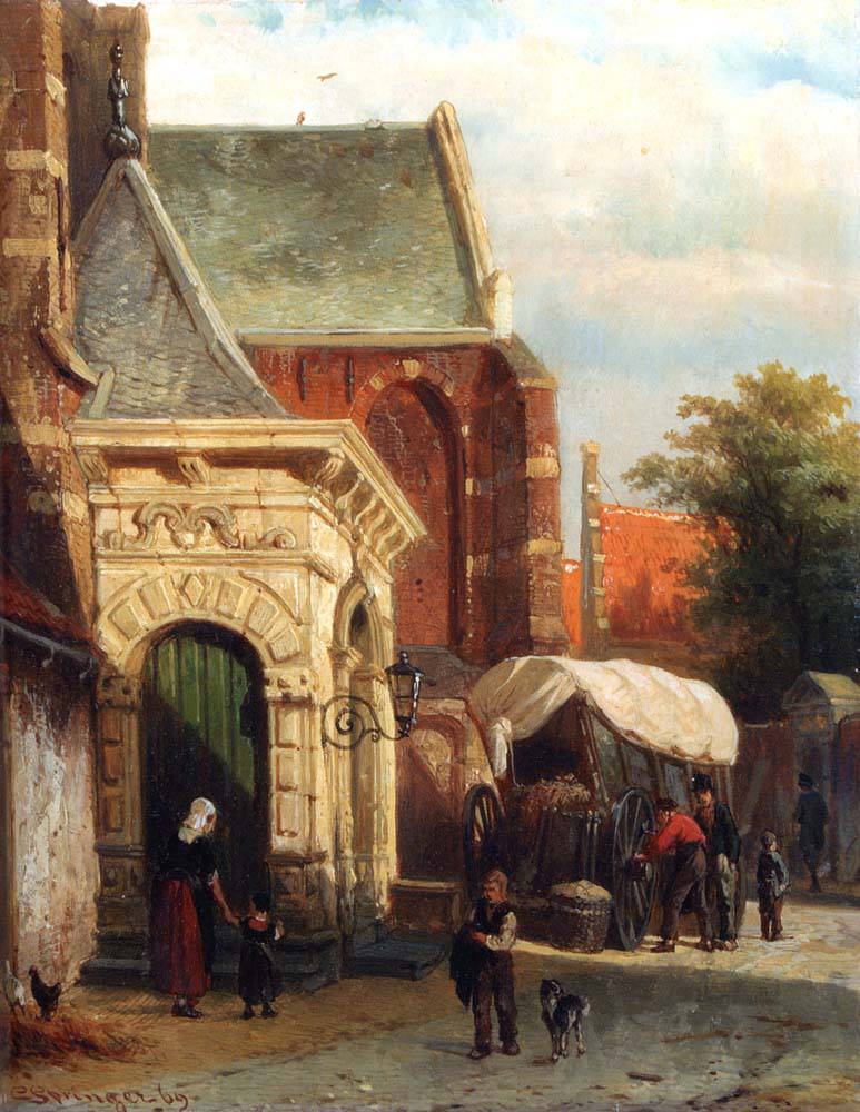 A View Of The South Entrance Of The St. Pancras Church, Enkhuizen - Cornelis Springer