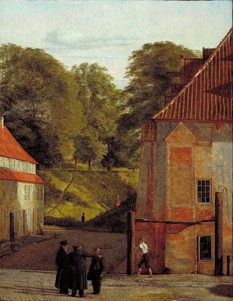 A View of the Square in the Kastel Looking Towards the Ramparts by Christen Kobke — hand-painted architectural oil painting reproduction on canvas