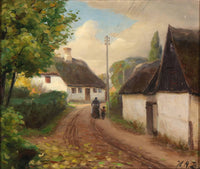 A Village Road with a Woman and Child Walking Hand in Hand