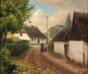 A Village Road with a Woman and Child Walking Hand in Hand - Hans Andersen Brendekilde