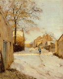 A Village Street in Winter by Alfred Sisley — hand-painted architectural oil painting reproduction on canvas