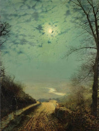A Wet Road By Moonlight, Wharfedale by John Atkinson Grimshaw — hand-painted botanical oil painting reproduction on canvas