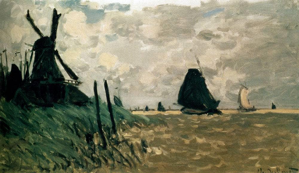 A Windmill near Zaandam by Claude Monet — hand-painted landscape oil painting reproduction on canvas