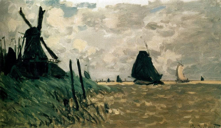 A Windmill near Zaandam by Claude Monet — hand-painted landscape oil painting reproduction on canvas
