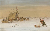 A Winter Landscape with Figures on the Ice by a Koek-en-zopie Tent