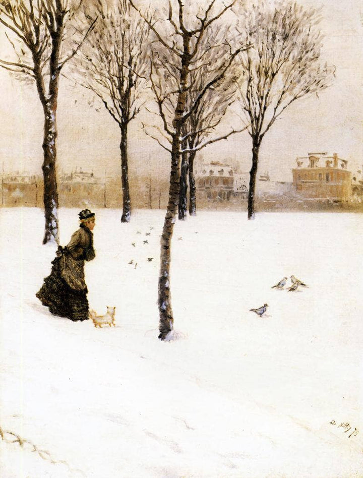 A Winter's Landscape by Giuseppe de Nittis — hand-painted botanical oil painting reproduction on canvas