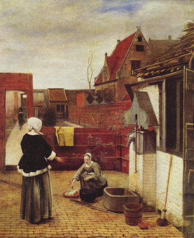 A Woman and a Maid in a Courtyard in home office