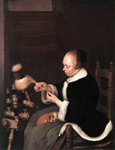 A Woman Spinning by Gerard Terborch — male oil painting wall art, Baroque