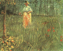 A woman walking in garden by Vincent van Gogh — forest oil painting wall art, Neo Impressionism
