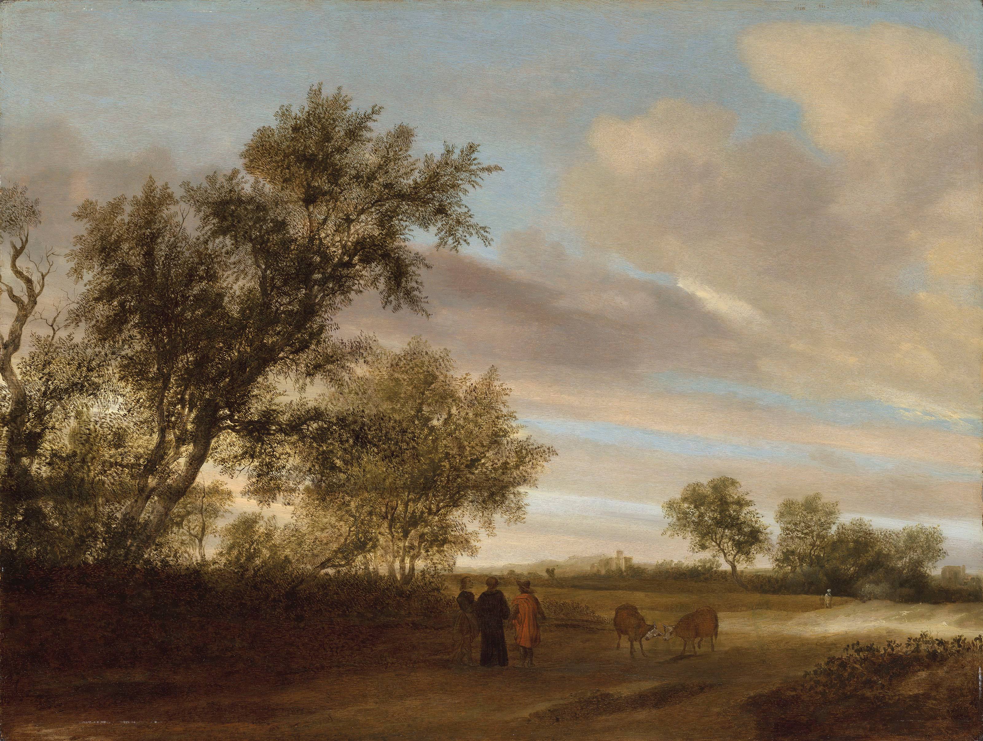 A Wooded Landscape with Peasants Conversing on a Road - Salomon van Ruysdael